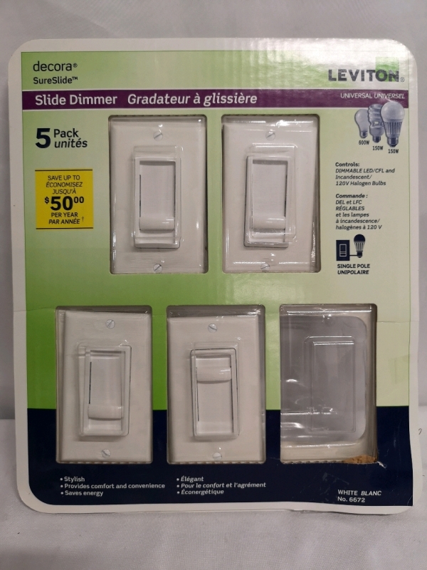 4 New Leviton Slide Dimmer Switches