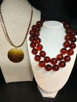 Spangled Faux Amber Chunky Necklace & Large Medalian Necklace