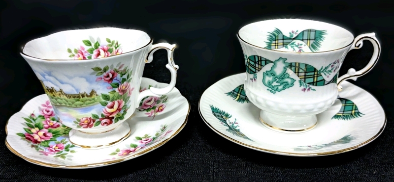 Royal Albert Ancestral Series "England's Glory" & Cape Bretan Island "Elizabethan" Staffordshire Tea Cups & Saucers