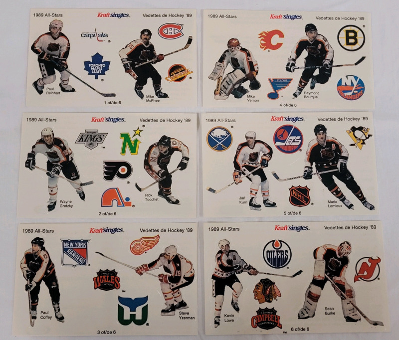 1989 Kraft Singles NHL Hockey All-Star Sticker Set , Complete