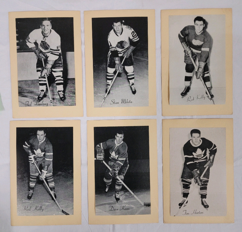 Vintage 50s/60s Beehive Original 6 NHL Hockey Pictures . Ted Lindsay , Red Kelly (TO & Mon.) , Tim Horton , Stan Mikita & Dave Keon