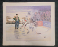 " A Boy and His Dream " by Canadian Artist James Lumbers Numbered & Signed Print , #6097/9999 . Minor wear on Edge of print . Measures 25.5"&times;21.5"