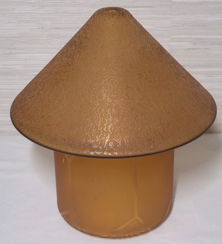 Vintage Amber Glass Mushroom Shape Lamp Shade . Measures 9" tall & 3 3/4" diameter Bottom . No cracks .