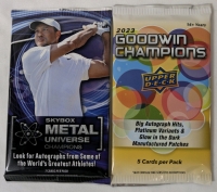NEW Tim Hortons NHL Collectible Sticks 37 Hellebuyck, Tim Hortons NHL Collectible Sticks 34 Matthews, 2023 Upper Deck Goodwin Champions Golf Cards & Skybox Metal Universe Champions Golf Cards Lot