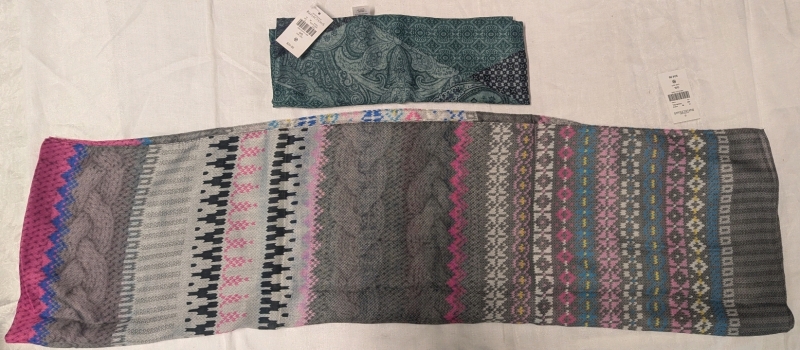 New: Northern Reflections 2 Scarves - 1 Charcoal, 1 Bottlegm 82"L x 21" W