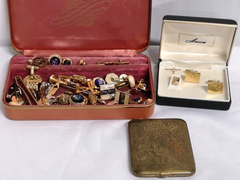 Men's Dresser Lot- Tie Clips & Cufflinks + Cigarette Case