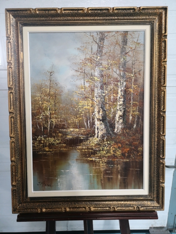Framed Signed Painting on Canvas - 26.4" W & 34.4" H