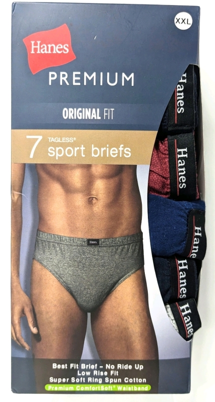 New Men's Size XXL | Hanes 7-Pack Premium 100% Cotton Original Fit Tag less Sport Briefs (No Ride Up)