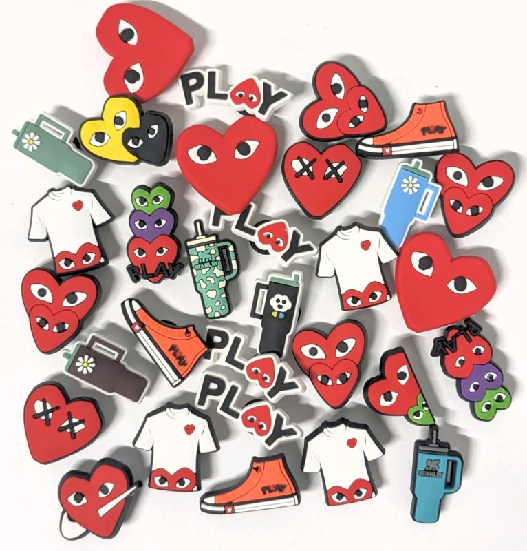 30 New Heart / Play / Stanley Cup-Themed Croc Charms | Largest 1.25" Long