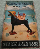 New 8x12" Doberman Pinscher Beach Life Metal Tin Sign