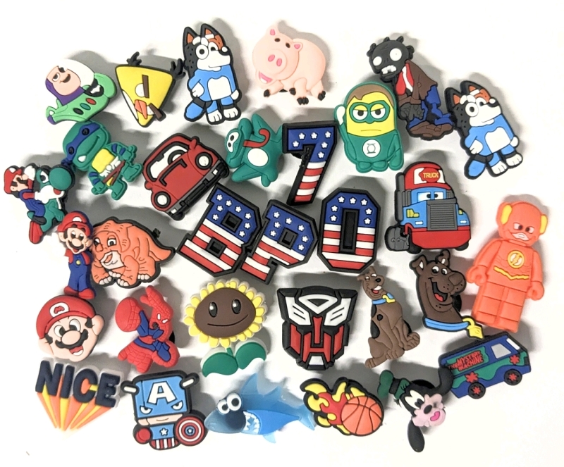 30 New Mario / Bluey / Superhero / Cartoon-Themed Croc Charms | Largest 1.6" Long