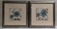 Two Blue Botanical Prints in Frames - Approx. 13.5" x 13.5"