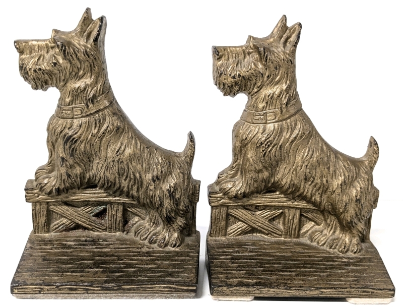 Pair Vintage HEAVY Cast Metal Scottie Dog / Scottish Terrier Bookends | 6.75" Tall ea