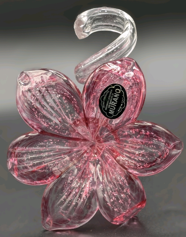 Gorgeous MURANO Italy Art Glass Flower w Twisted Stem | Clear, Magenta, Pink & Sparkles | 5.25" Tall