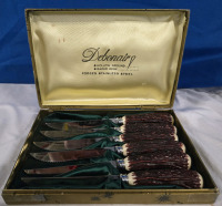 6pcs Vintage | Debonair Forged Stainless Steel Razor Edge Steak Knives / Carving Set W/ Potentially Real Bone Handle | Hollow Ground, Made In Japan