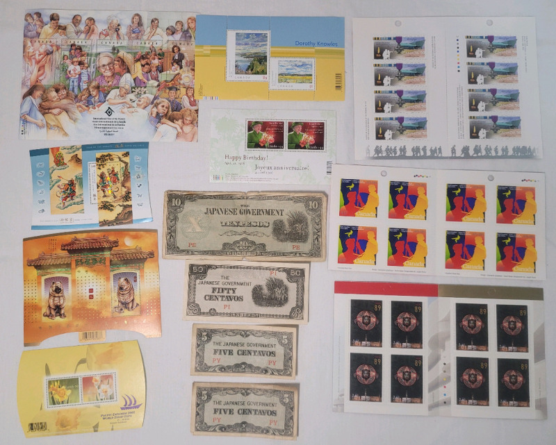 Canadian Postage Stamps (all unused) & Japanese Bank Notes