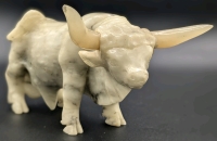As-is | Neat Carved Stone (Presumed Onyx) Bull Statue | 7" Long x 4.25" Tall