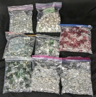 8 Bags of Clear, White, Green, Bluish, Red & Clear Glass Marble / Stones w Flat Bottoms | Stones About 0.75" Across