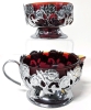 CADMIUM Ruby Red Glass Cream & Sugar with Chrome Plated Pedestal Bases, Made in England | 2.6" Tall ea - 2