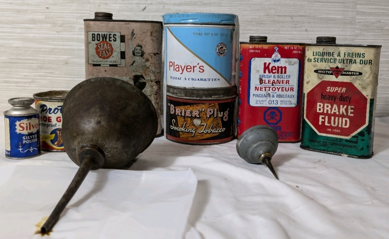 Vintage Lot Of Metal Containers and Funnels