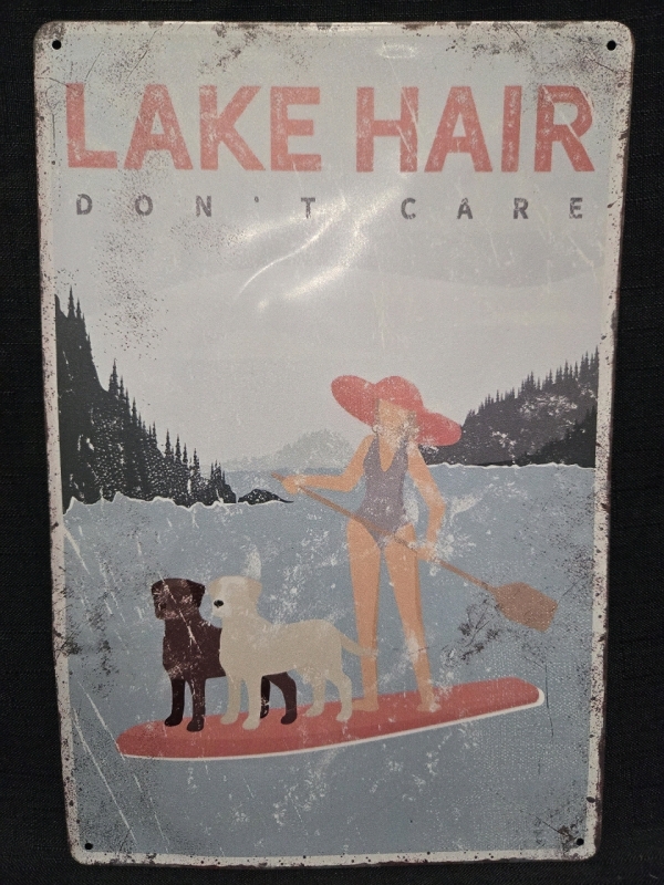 New | " Lake Hair Don't Care " Metal Wall Sign ( 8" x 12" )