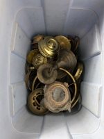 Vintage Lot Of Brass And Metal Lamp Accessories Container Included
