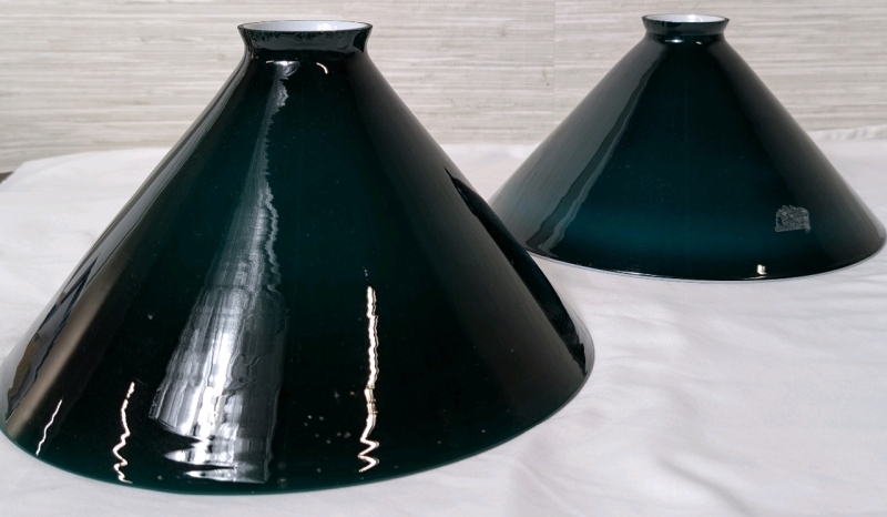 Vintage Pair Of Emeralite Lamp Shades Green *Minor Chips On Edges* One Shade Is Slightly Larger