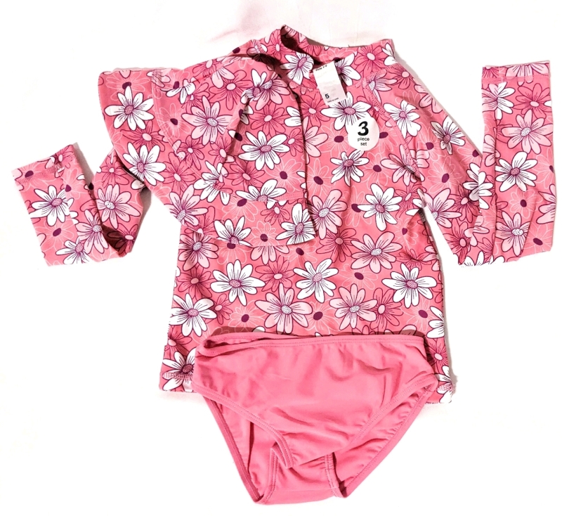 New Kids Pretty In Pink Daisy 3-Piece Swim Set (Size 5)