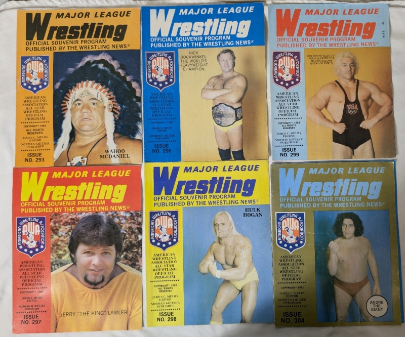 RARE Lot 6 1983 AWA All Star Wrestling Official Programs Andre the Giant, Hulk Hogan, Jerry the King Lawler, Wahoo McDaniel, Ken Patera and Nick Bockwinkel