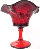 Ruby Red Glass Unsigned Fenton Ruffled Fruit Pedestal Compote w CADMIUM Rim | 6" Diameter x 5.5" Tall - 2