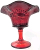 Ruby Red Glass Unsigned Fenton Ruffled Fruit Pedestal Compote w CADMIUM Rim | 6" Diameter x 5.5" Tall - 3