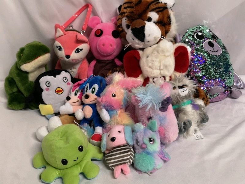 Large Lot of Plushes - Unicorn, Sonic, Elephant++