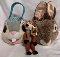 Disney Thumper 7.5" Tall & Peter Rabbit 8" Tall Baskets & New Timon Plush - Great For Trick or Treating