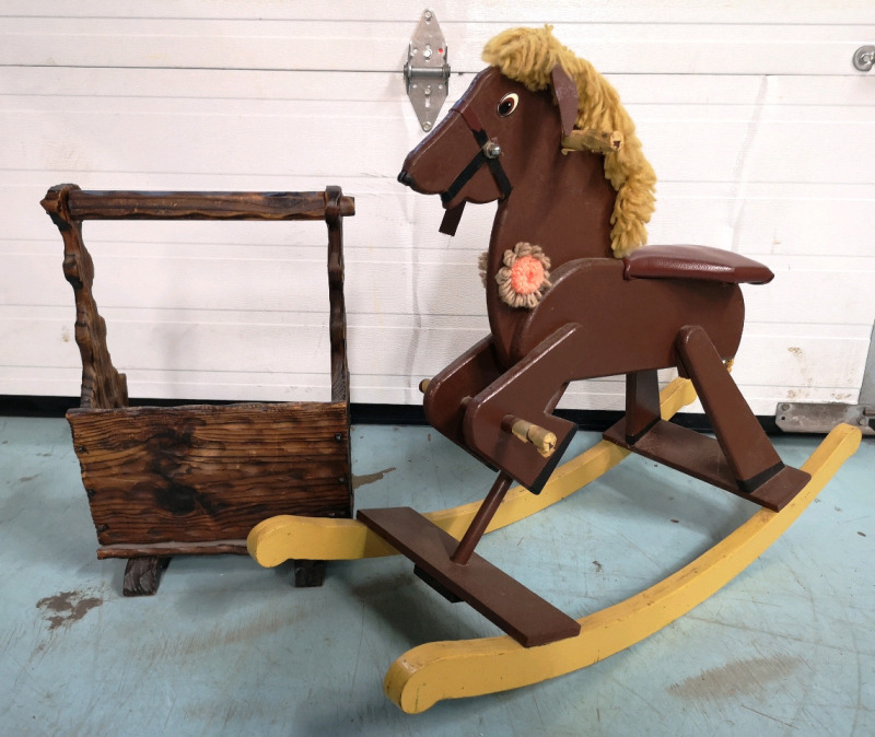 Child's Wooden Rocking Horse + Magazine Rack