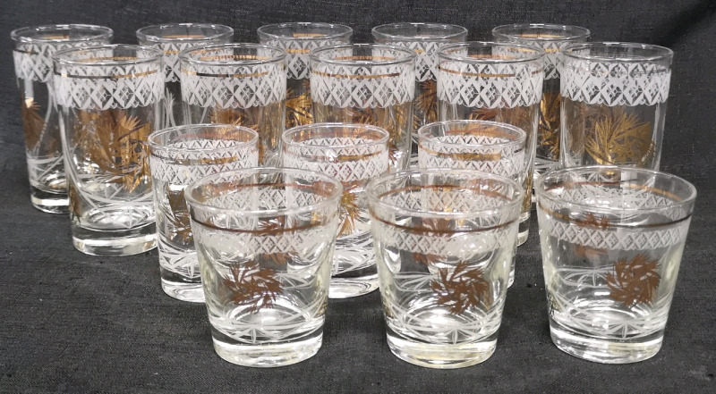 16 MCM Dominion Bar Glasses Gold Pinwheel Pattern