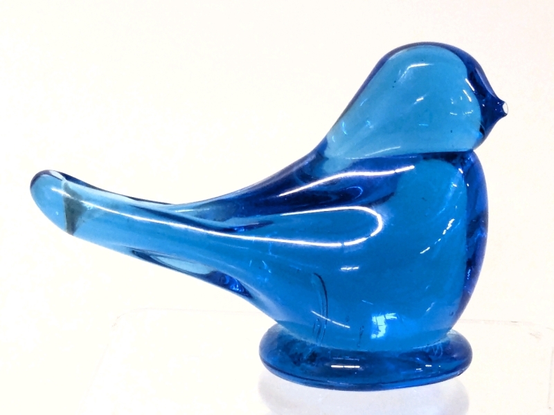 1991 Artist Rob Roy Signed Phoenix Studios Blue Bird of Happiness Art Glass Figure | 2.75" Tall