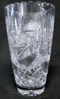 Large Vintage Bohemian Cut Crystal Pinwheel Sawtooth Edge Vase | 5.75" Diameter x 10" Tall