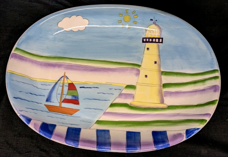 Whimsical Large Beau Rivage Seaside Lighthouse Platter | 18" x 12.75"