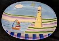 Whimsical Large Beau Rivage Seaside Lighthouse Platter | 18" x 12.75"