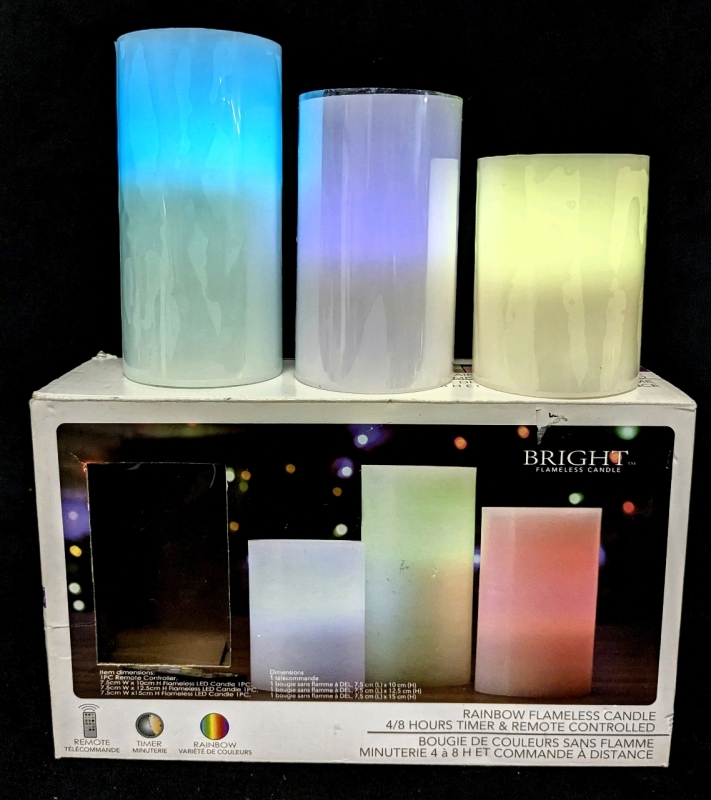 3-Pack Bright Flameless Candles (Rotating Rainbow) | No Remote | 4", 5", 6" Tall