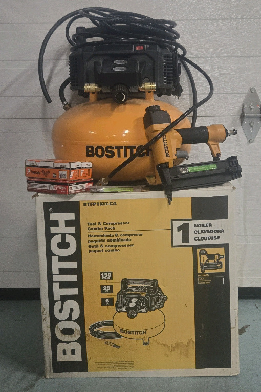 2 Pcs Bostitch | 6-Gallon Oil-Free Portable Air Compressor & 18-Gauge Nailer Kit | Model# BTFP1KIT-CA * Retails For 329.99*