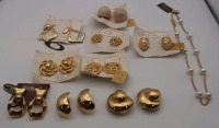 9 Pair of D'Orlan Earrings and One Gold Ton Chain with Faux Pearl's.