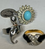 Three Great Rings Cat with Rhinestone Collar Enamel Rhinestone Statement Rhinestone - 5