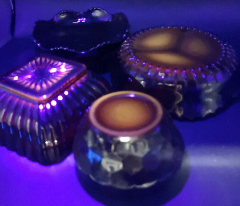 Ruby Red Glass Dishes w CADMIUM Bases - Glows under UV Light