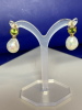 14K Yellow Gold Fresh Water Pearl Peridot Drop Earrings Stamped - 2