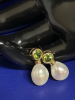 14K Yellow Gold Fresh Water Pearl Peridot Drop Earrings Stamped - 3
