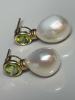 14K Yellow Gold Fresh Water Pearl Peridot Drop Earrings Stamped - 4