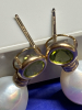 14K Yellow Gold Fresh Water Pearl Peridot Drop Earrings Stamped - 7