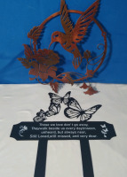 2 Metal Sign Decoration 12x11" Birds and Butterflies