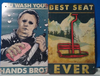 2 New Metal Tin Sign 12x8" Washing Hands and Ski lift